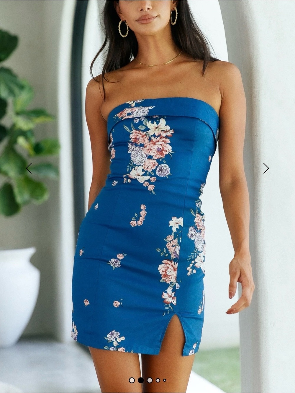 Hello Molly Blue Strapless Floral Mini Dress